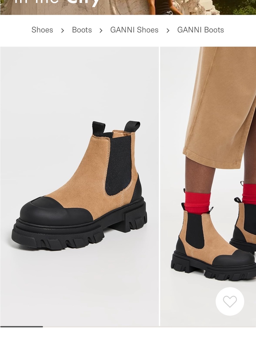 Ganni Cleated Suede Low Chelsea Boot in Cognac